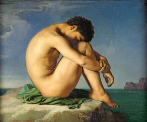 Meztelen fiatalember ül a tenger mellett, 1836